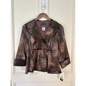 Alex Evenings Satin Animal Print Evening Blouse Womens Size Medium Brown NWT